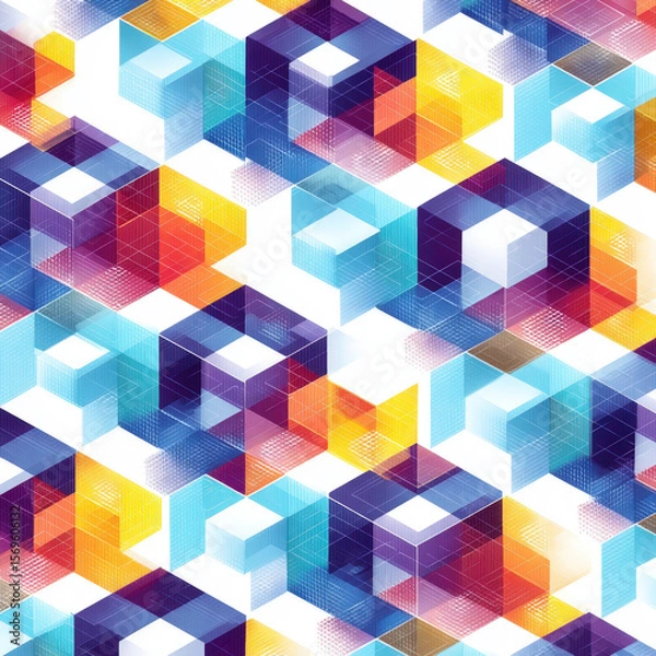 Fototapeta Isometric Grid Pattern of Colorful Hexagons in a Seamless Design for Modern Backgrounds and Textiles
