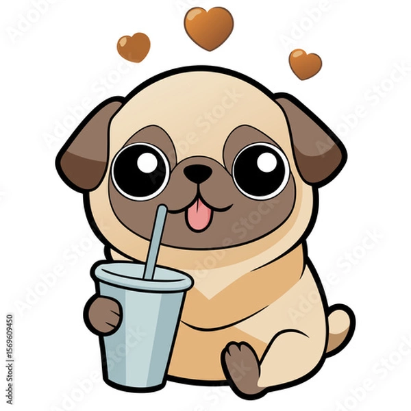 Obraz pug holding a bubble tea cup 