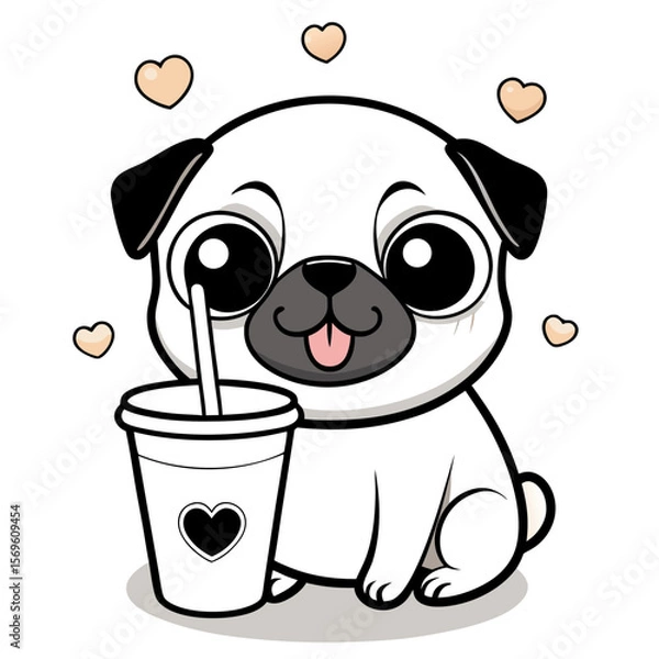 Obraz pug holding a bubble tea cup 