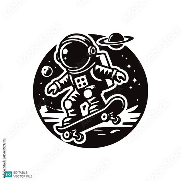 Fototapeta kid astronaut  illustration style vector black and white background templates