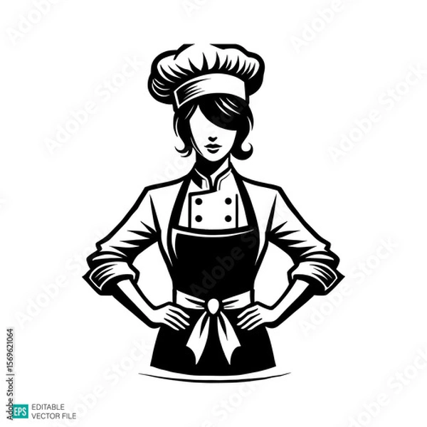 Fototapeta chef logo  illustration style vector black and white background templates