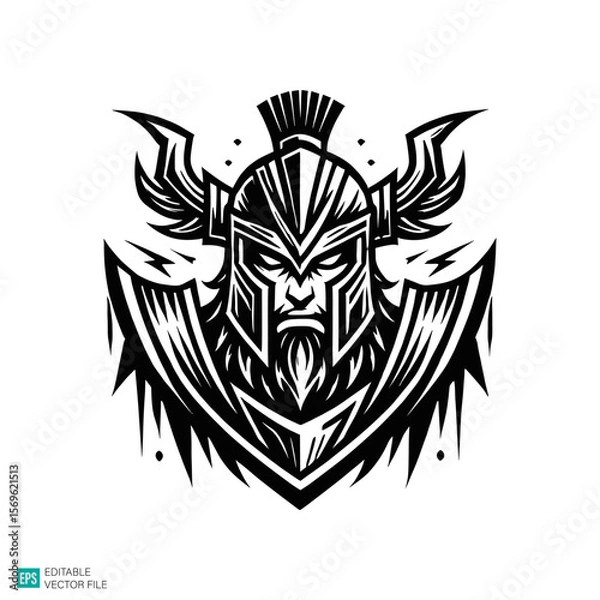 Fototapeta old warrior  illustration style vector black and white background templates