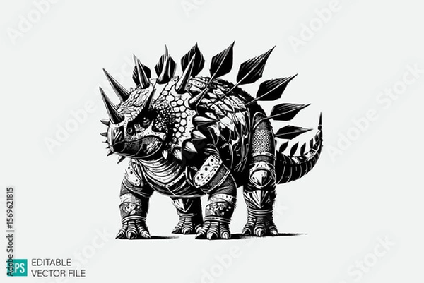 Fototapeta dinosaur illustration vector black and white background templates