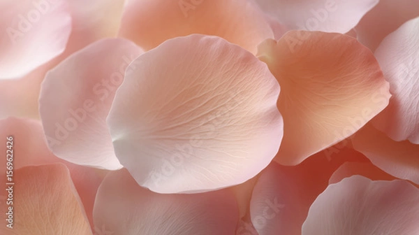 Fototapeta Delicate pink rose petals scattered gracefully, showcasing soft textures and subtle gradients, creating a serene and romantic atmosphere for floral arrangements and design projects