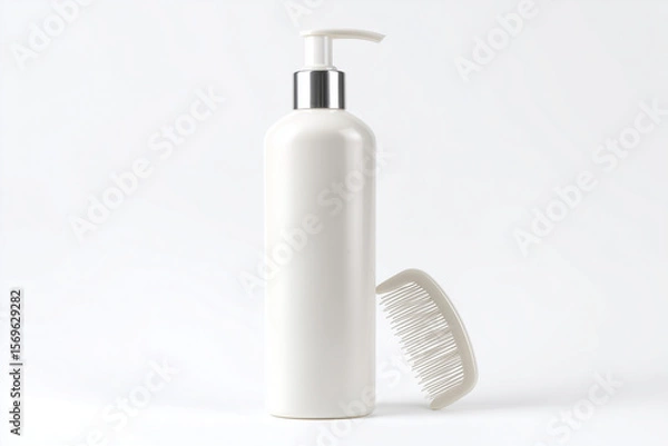 Fototapeta Plastic shampoo pump bottle isolated on white background, Selective focus soap dispenser with no logo for commercial advertisement on white background.