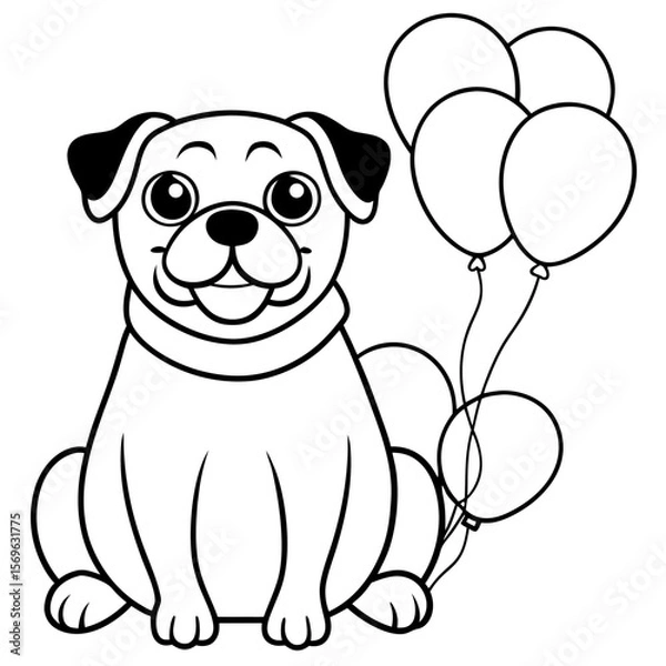 Fototapeta pug with colorful balloons