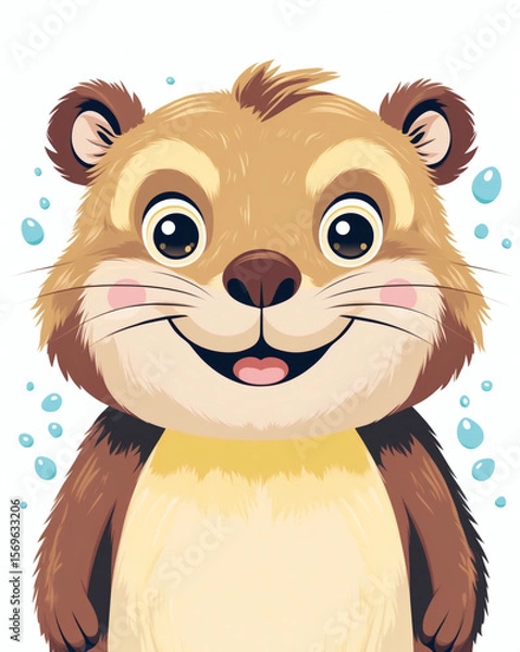 Fototapeta Cute cartoon animal character smiling joyfully in a colorful, playful style with vivid background elements creating a lively atmosphere