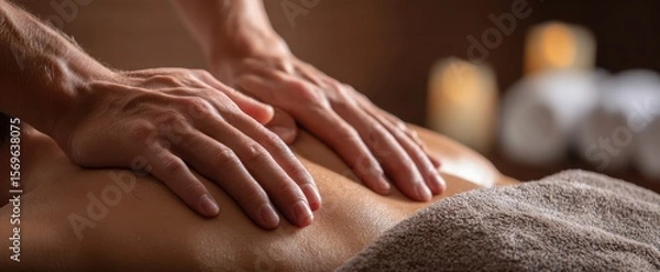 Fototapeta The hands providing a soothing massage on a relaxed body in a tranquil setting.