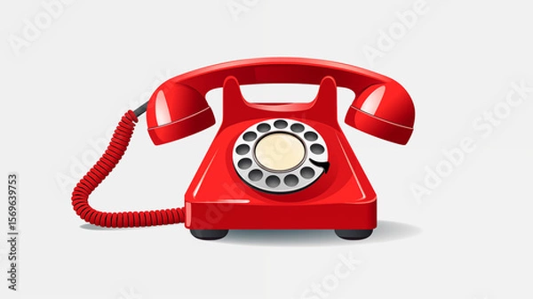 Fototapeta Emergency phone symbol with handset icon in bold red on white background
