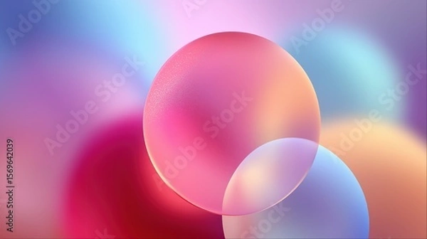 Fototapeta Abstract background with translucent spheres in soft pink, blue, and orange hues for digital design, wallpaper, or web - page use 