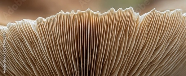 Fototapeta The intricate gills of a mushroom in stunning macro detail.