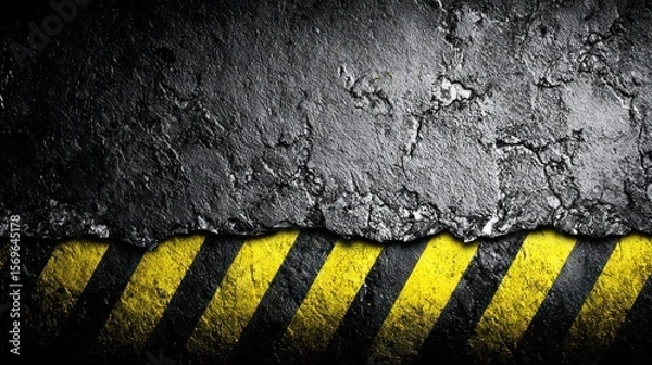 Fototapeta Rough, dark textured material with yellow and black stripes below it
