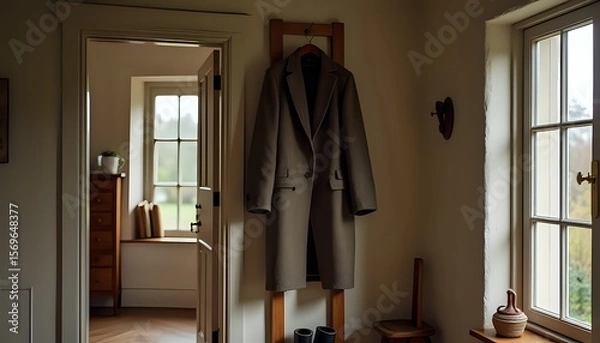 Fototapeta A Beige Coat in a Windowed Room