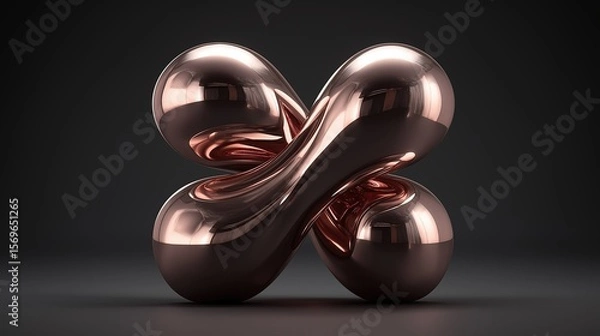 Fototapeta 3D rendering of a sleek, metallic - like object with a flowing, intertwined design on a dark background. Ideal for modern design projects, product showcases, and digital art. 