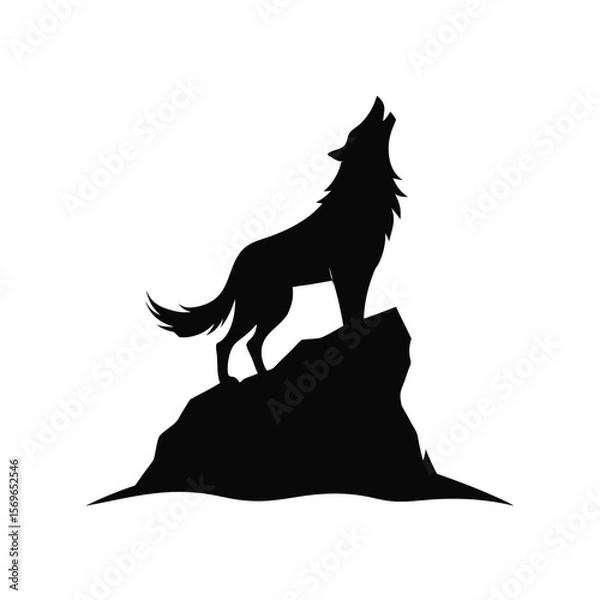 Fototapeta "Howling Wolf Silhouette on Mountain Peak Vector Art"