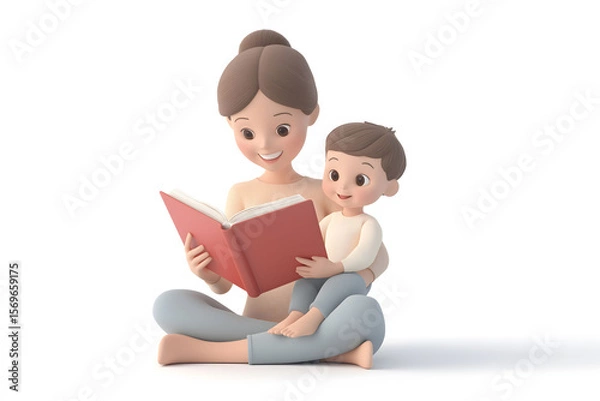 Fototapeta Mother and child enjoying storytime, emphasizing family bonding, education, childhood development, love, parenting, and the joy of shared learning moments in a nurturing and peaceful environment