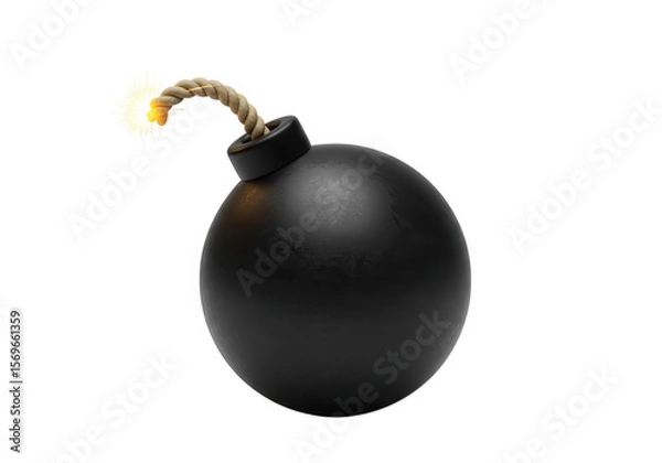 Fototapeta A cartoon black bomb with a lit fuse is isolated on transparent background