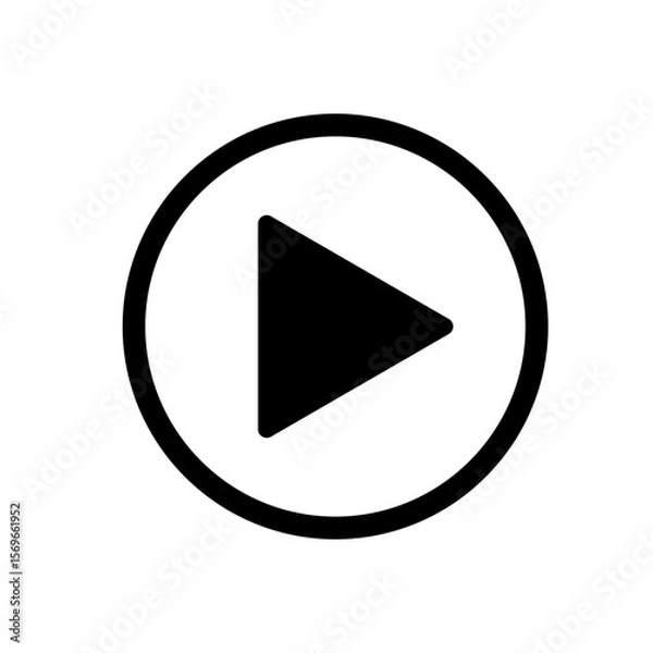 Fototapeta Simple black play button icon inside a circle on a white background for media playback