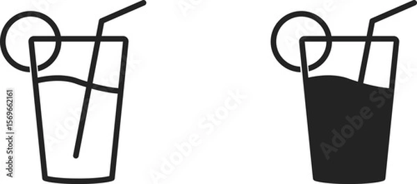 Fototapeta Juice glass with straw and lemon slice drink icon vector