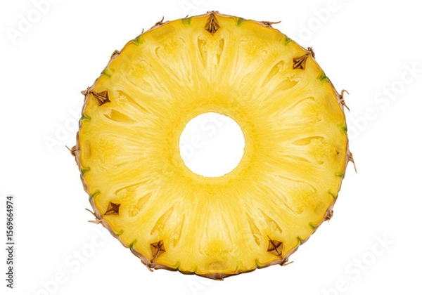 Fototapeta A vibrant yellow pineapple slice is isolated on transparent background, showcasing its juicy texture and tropical sweetness