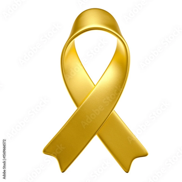 Fototapeta Golden Awareness Ribbon Symbol in 3D Render with transparent background