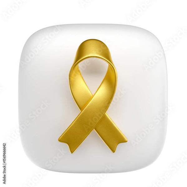 Fototapeta Golden Awareness Ribbon Symbol in 3D Render with transparent background