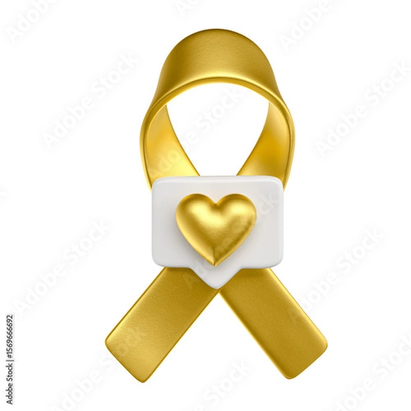 Fototapeta Golden Awareness Ribbon Symbol in 3D Render with transparent background