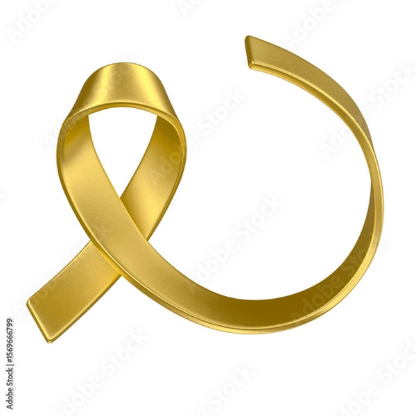 Fototapeta Golden Awareness Ribbon Symbol in 3D Render with transparent background