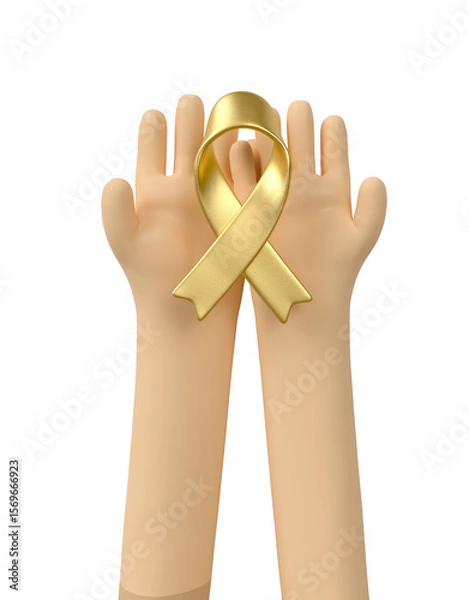 Fototapeta 3D Hands Lifting with Golden Ribbon in 3D Render with transparent background