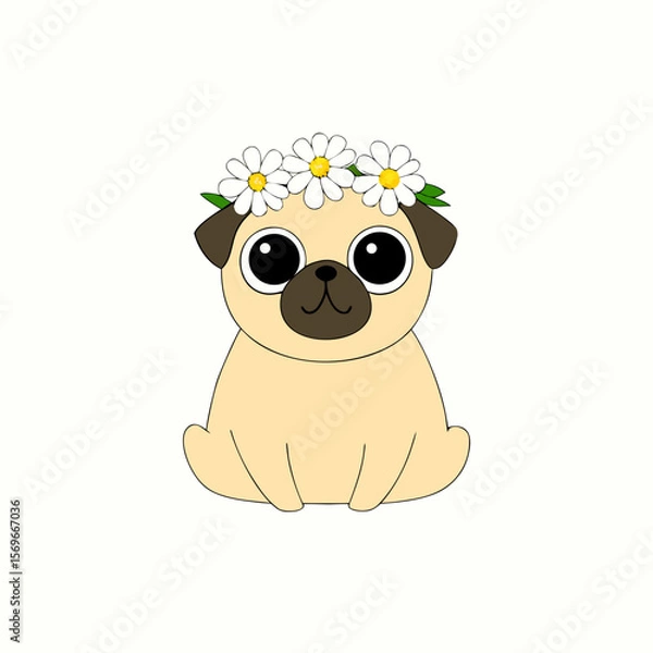 Obraz pug sitting with a flower crown 