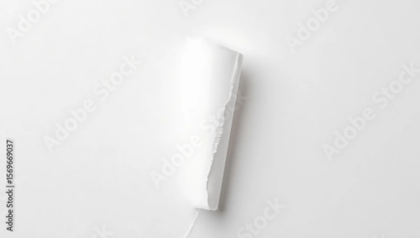Fototapeta A vertical tear in white paper reveals a bright light source behind the material