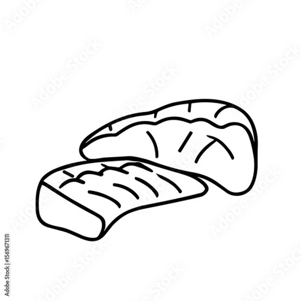 Fototapeta Simple black and white illustration of two pieces of cooked food, possibly meat.