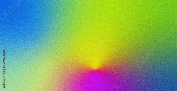 Obraz Abstract grainy gradient background with a vibrant blend of blue, green, yellow, and magenta. The subtle noise texture adds a retro yet modern aesthetic, ideal for digital art, UI/UX design.
