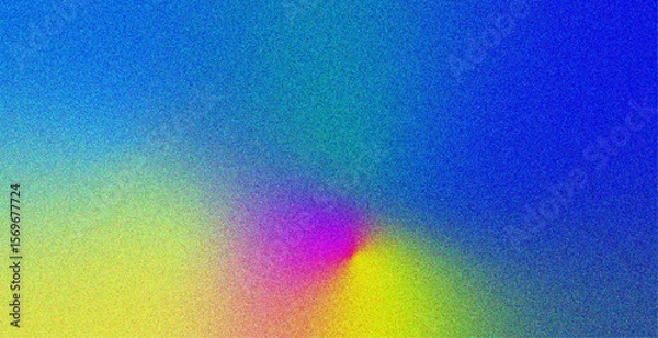 Obraz Abstract gradient background with vibrant grainy texture featuring a smooth transition between blue, yellow, magenta, and green tones. 
