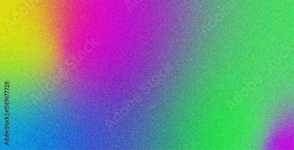 Obraz Vibrant abstract gradient background featuring a grainy noise texture with smooth transitions between yellow, magenta, green, and cyan hues. This colorful and energetic design is ideal for digital pro