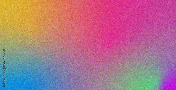 Obraz Abstract vibrant gradient background with grainy texture blending orange, magenta, blue, and green tones. The colorful noise effect creates a retro, digital feel perfect for web design, poster art.