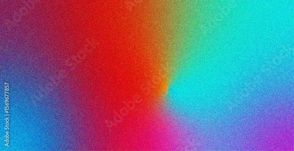 Obraz Abstract grainy gradient background with vibrant red, cyan, blue, and purple hues. The noise texture creates a retro-futuristic, digital aesthetic perfect for modern design, posters, web backgrounds.