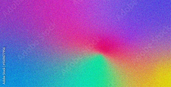 Obraz Modern abstract gradient background with vivid pink, purple, blue, green, and yellow hues blended through a grainy, noise-like texture. 