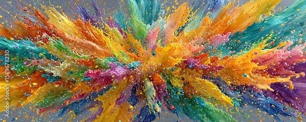 Fototapeta Explosive multicolor abstract background with neon ink splashes and energy bursts