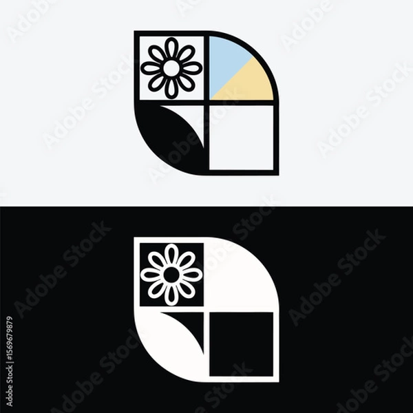 Fototapeta Abstract geometric flower design isolated on white background features a modern and stylish floral icon
