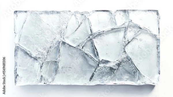 Fototapeta Square-shaped ice block featuring a cracked surface, showcasing a frosty and cool texture with intricate details. Isolated on white background. photo.