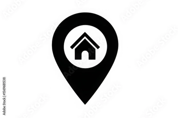 Fototapeta White outline of a location pin with a house inside on a white background