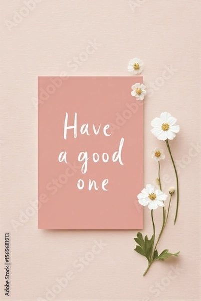 Fototapeta Pastel pink greeting card with casual script design celebratory occasion studio setting minimalist aesthetic