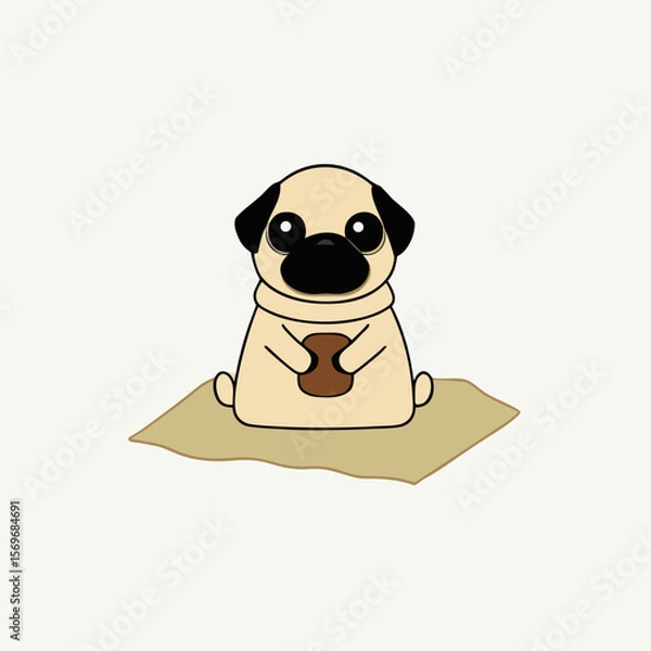 Obraz  pug sitting on a picnic blanket
