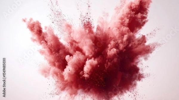 Fototapeta A festive explosion of red powder in mid-air against a clean white background.