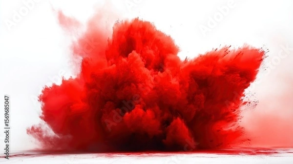 Fototapeta A festive explosion of red powder in mid-air against a clean white background.