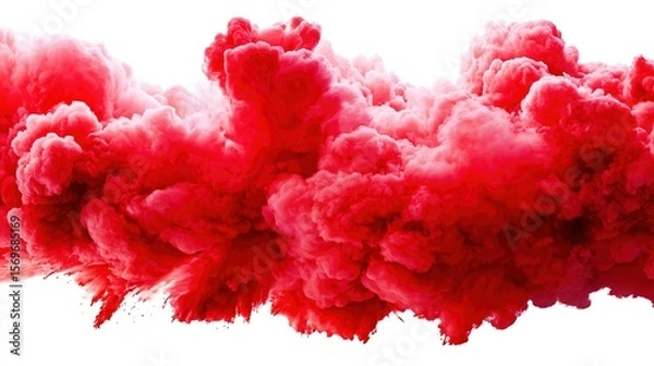 Fototapeta A festive explosion of red powder in mid-air against a clean white background.