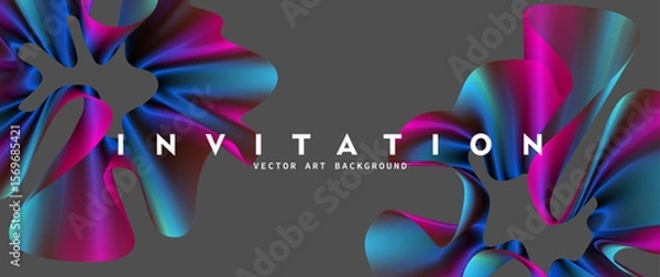 Obraz Abstract gradient vector background with colorful line waves. Modern vector background cover templates with 3D effects in motion. Artistic design for cover, flyer, banner, social media, music, ads.