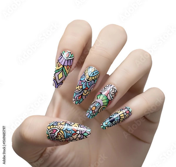 Fototapeta Illustration representing an elegant woman's hand, with false nails.