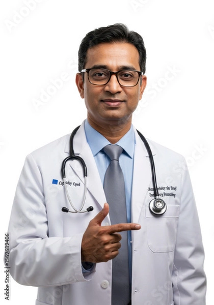 Fototapeta Indian Doctor Pointing Finger to the Left